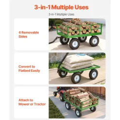 VEVOR Steel Garden Cart, 1200 lbs Heavy Duty Pullable Garden Wagon Yard Cart, 2 in 1 Outdoor Metal Utility Wagon Yard Trailer with 13