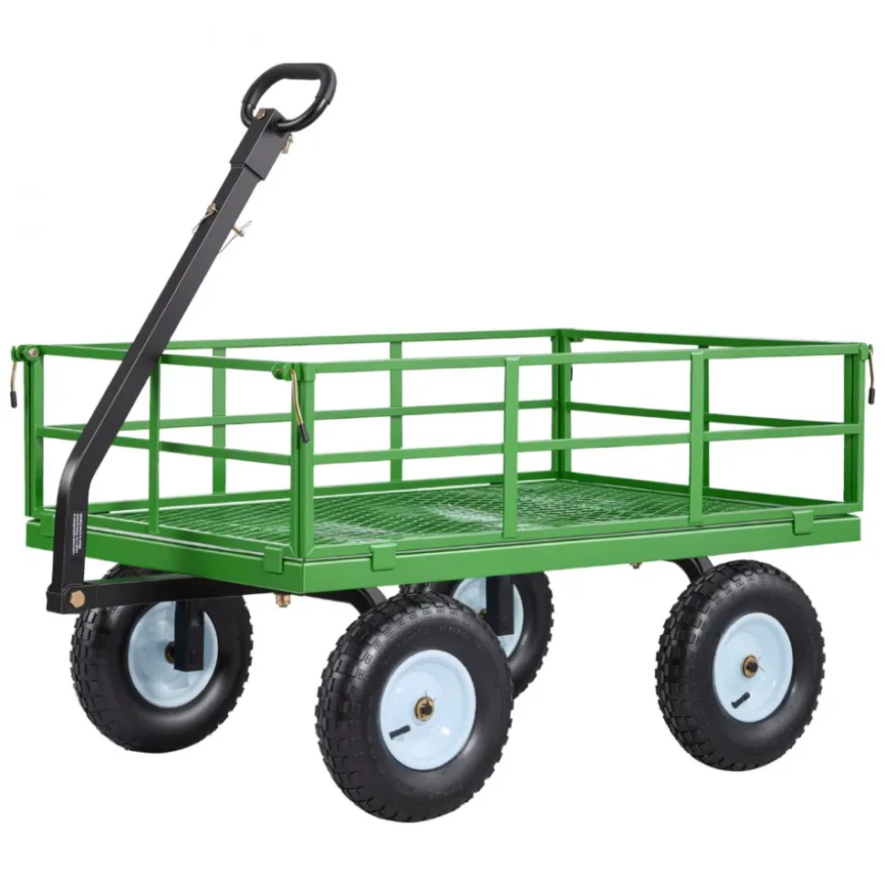 VEVOR Steel Garden Cart, 1200 lbs Heavy Duty Pullable Garden Wagon Yard Cart, 2 in 1 Outdoor Metal Utility Wagon Yard Trailer with 13" All Terrain Tires, Mesh Detachable Sides and 180° Rotating Handle