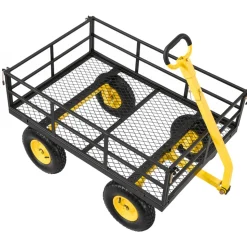 VEVOR Steel Garden Cart, 1200 lbs Heavy Duty Pullable Garden Wagon Yard Cart, 2 in 1 Outdoor Metal Utility Wagon Yard Trailer with 13