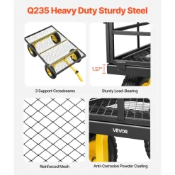 VEVOR Steel Garden Cart, 1200 lbs Heavy Duty Pullable Garden Wagon Yard Cart, 2 in 1 Outdoor Metal Utility Wagon Yard Trailer with 13
