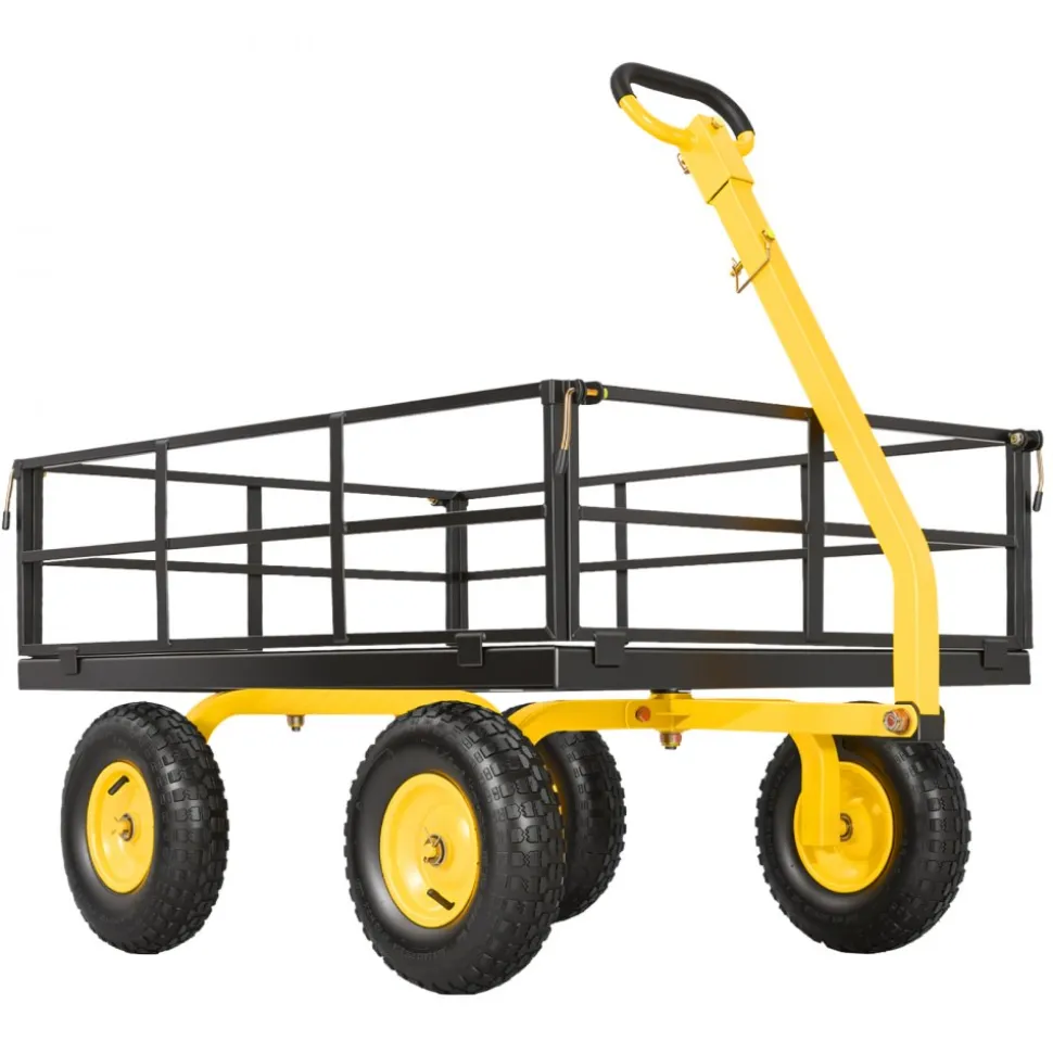 VEVOR Steel Garden Cart, 1200 lbs Heavy Duty Pullable Garden Wagon Yard Cart, 2 in 1 Outdoor Metal Utility Wagon Yard Trailer with 13" All Terrain Tires, Mesh Detachable Sides and 180° Rotating Handle