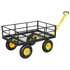 VEVOR Steel Garden Cart, 1200 lbs Heavy Duty Pullable Garden Wagon Yard Cart, 2 in 1 Outdoor Metal Utility Wagon Yard Trailer with 13