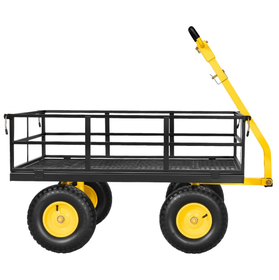VEVOR Steel Garden Cart, 1200 lbs Heavy Duty Pullable Garden Wagon Yard Cart, 2 in 1 Outdoor Metal Utility Wagon Yard Trailer with 13" All Terrain Tires, Mesh Detachable Sides and 180° Rotating Handle