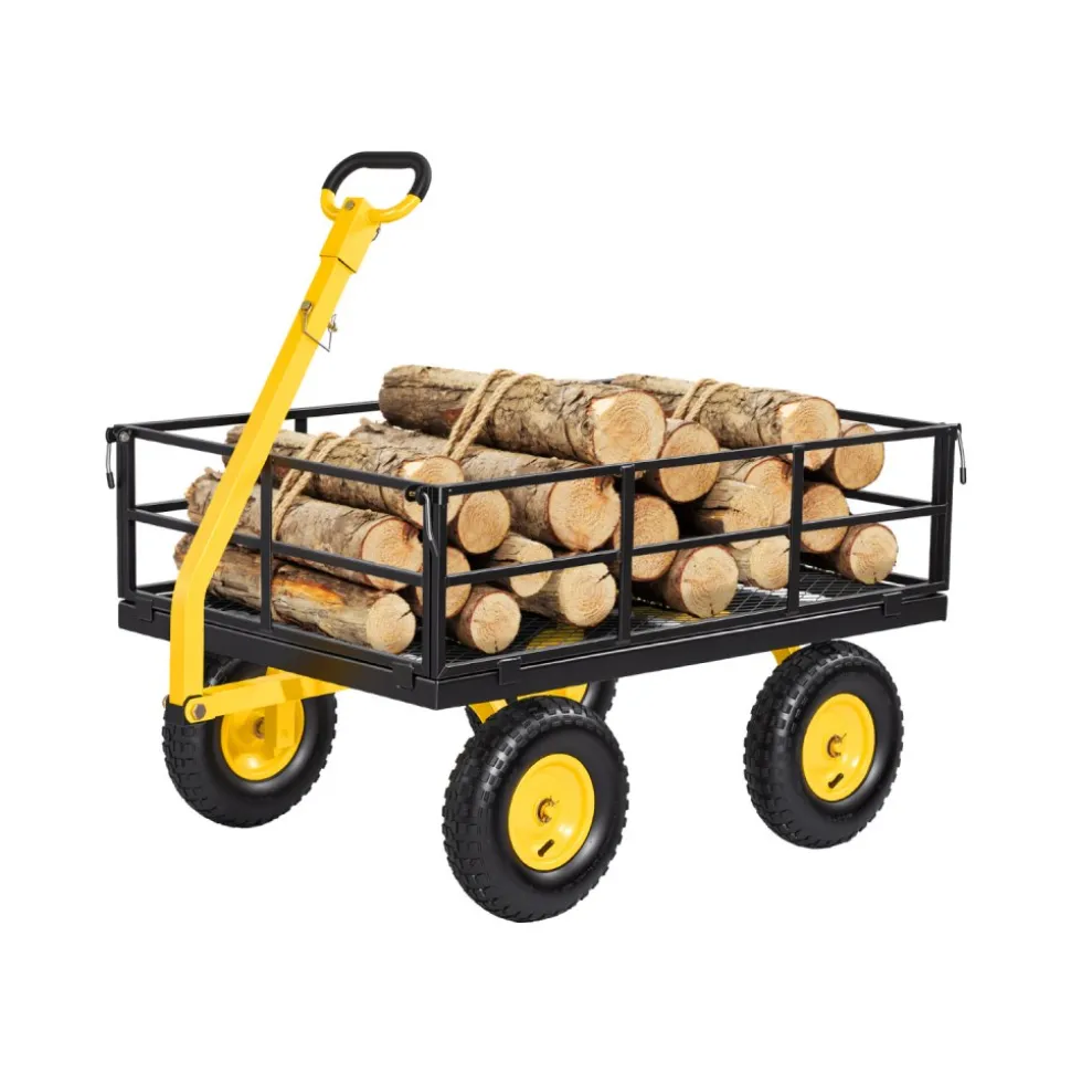 VEVOR Steel Garden Cart, 1200 lbs Heavy Duty Pullable Garden Wagon Yard Cart, 2 in 1 Outdoor Metal Utility Wagon Yard Trailer with 13" All Terrain Tires, Mesh Detachable Sides and 180° Rotating Handle
