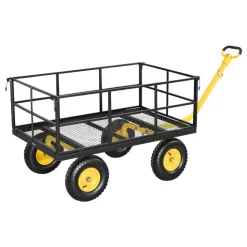 VEVOR Steel Garden Cart, 1400 lbs Heavy Duty Pullable Garden Wagon Yard Cart, 2 in 1 Outdoor Metal Utility Wagon Yard Trailer with 13