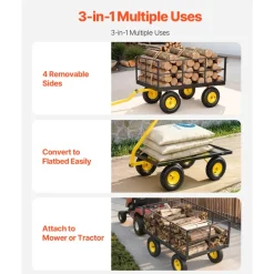VEVOR Steel Garden Cart, 1400 lbs Heavy Duty Pullable Garden Wagon Yard Cart, 2 in 1 Outdoor Metal Utility Wagon Yard Trailer with 13