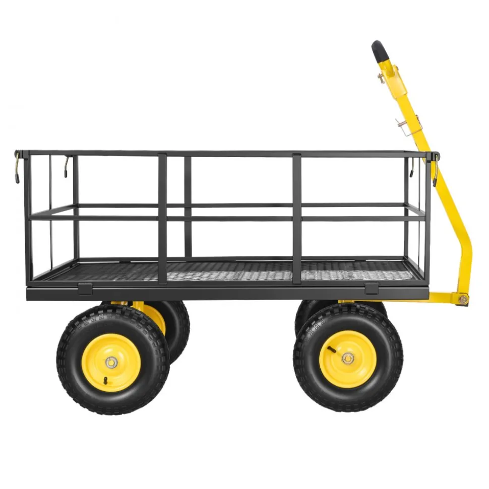 VEVOR Steel Garden Cart, 1400 lbs Heavy Duty Pullable Garden Wagon Yard Cart, 2 in 1 Outdoor Metal Utility Wagon Yard Trailer with 13" All Terrain Tires, Mesh Detachable Sides and 180° Rotating Handle