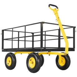 VEVOR Steel Garden Cart, 1400 lbs Heavy Duty Pullable Garden Wagon Yard Cart, 2 in 1 Outdoor Metal Utility Wagon Yard Trailer with 13