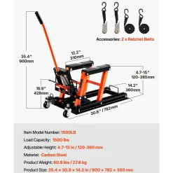 VEVOR Steel Hydraulic Motorcycle Jack Stand, 1500 LBS ATV Scissor Lift Jack, 4.7
