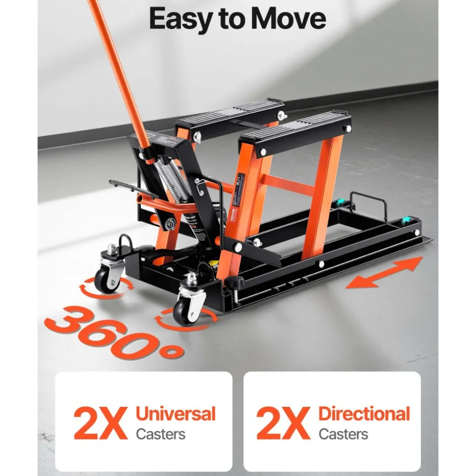 VEVOR Steel Hydraulic Motorcycle Jack Stand, 1500 LBS ATV Scissor Lift Jack, 4.7"-15" Scissor Lift Jack Stand with 4 Wheels, Hydraulic Foot-Operated Hoist Stand for Motorcycle ATV UTV Powersports