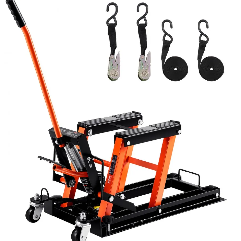 VEVOR Steel Hydraulic Motorcycle Jack Stand, 1500 LBS ATV Scissor Lift Jack, 4.7"-15" Scissor Lift Jack Stand with 4 Wheels, Hydraulic Foot-Operated Hoist Stand for Motorcycle ATV UTV Powersports