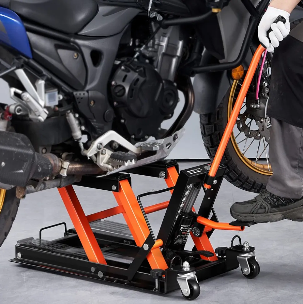 VEVOR Steel Hydraulic Motorcycle Jack Stand, 1500 LBS ATV Scissor Lift Jack, 4.7"-15" Scissor Lift Jack Stand with 4 Wheels, Hydraulic Foot-Operated Hoist Stand for Motorcycle ATV UTV Powersports