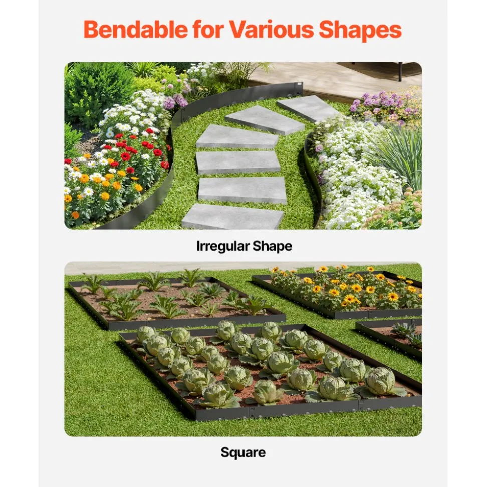 VEVOR Steel Landscape Edging, 5 Packs 39 x 3 in Rust-Resistant Metal Landscape Edging, Bendable Garden Edging Border, Heavy Duty Lawn Edging, Easy-to-Install, Flower Bed Yard Pathway Divider Black