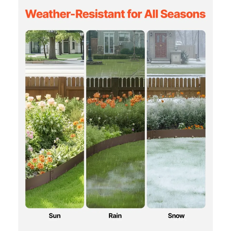 VEVOR Steel Landscape Edging, 5 Packs 39 x 4 in Rust-Resistant Metal Landscape Edging, Bendable Garden Edging Border, Heavy Duty Lawn Edging, Easy-to-Install, Flower Bed Yard Pathway Divider Brown