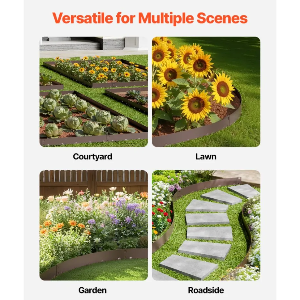 VEVOR Steel Landscape Edging, 5 Packs 39 x 4 in Rust-Resistant Metal Landscape Edging, Bendable Garden Edging Border, Heavy Duty Lawn Edging, Easy-to-Install, Flower Bed Yard Pathway Divider Brown