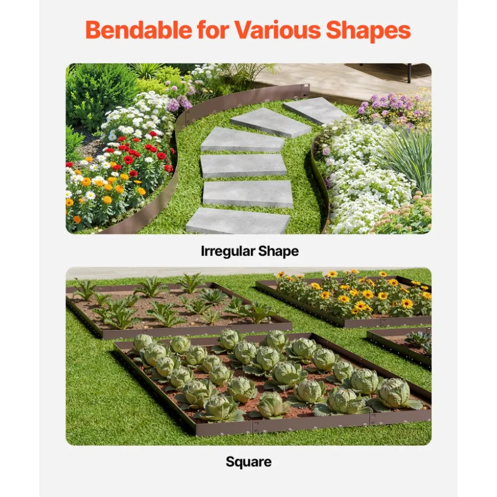 VEVOR Steel Landscape Edging, 5 Packs 39 x 4 in Rust-Resistant Metal Landscape Edging, Bendable Garden Edging Border, Heavy Duty Lawn Edging, Easy-to-Install, Flower Bed Yard Pathway Divider Brown