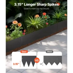 VEVOR Steel Landscape Edging, 3 Packs 40 x 8 in Rust-Resistant Metal Landscape Edging, Bendable Garden Edging Border, Heavy Duty Lawn Edging, Easy-to-Install, Flower Bed Yard Pathway Divider Black