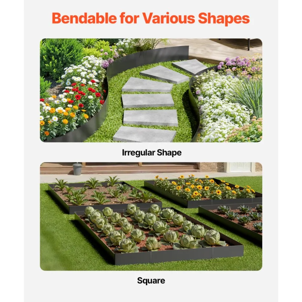 VEVOR Steel Landscape Edging, 3 Packs 40 x 8 in Rust-Resistant Metal Landscape Edging, Bendable Garden Edging Border, Heavy Duty Lawn Edging, Easy-to-Install, Flower Bed Yard Pathway Divider Black