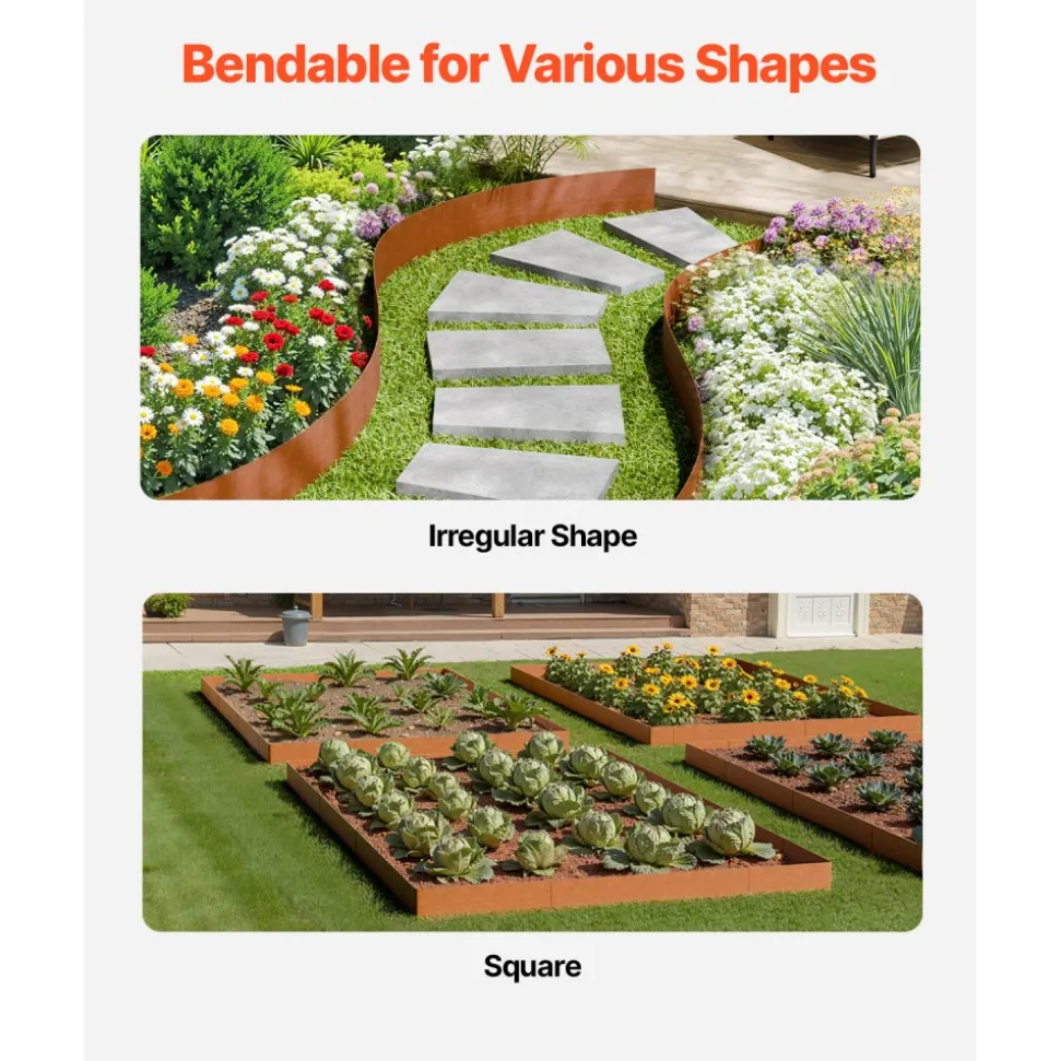 VEVOR Steel Landscape Edging, 10 Packs 40 x 4.5 in Weather-Resistant & Pre-Rust Metal Landscape Edging, Bendable Garden Edging Border, Heavy Duty Lawn Edging, Flower Bed Yard Pathway Divider