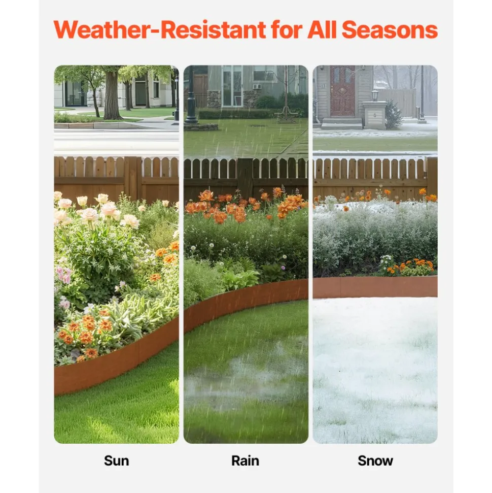 VEVOR Steel Landscape Edging, 10 Packs 40 x 4.5 in Weather-Resistant & Pre-Rust Metal Landscape Edging, Bendable Garden Edging Border, Heavy Duty Lawn Edging, Flower Bed Yard Pathway Divider