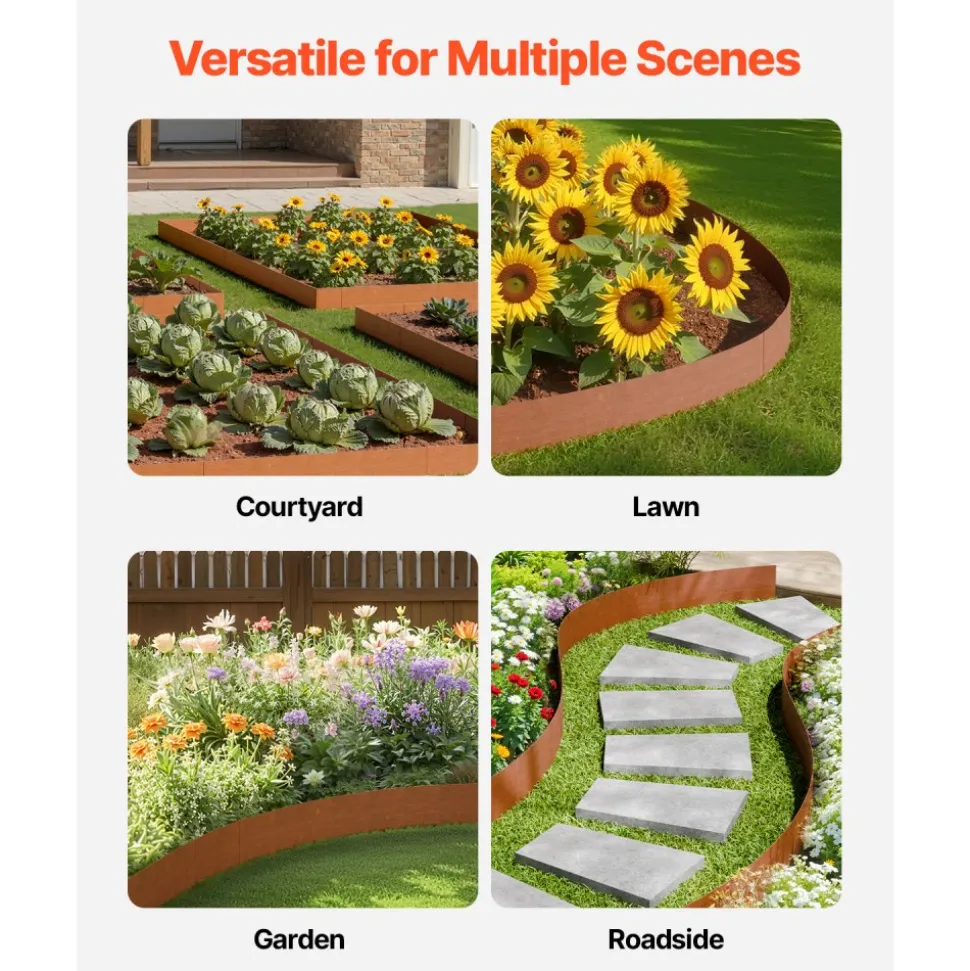VEVOR Steel Landscape Edging, 10 Packs 40 x 4.5 in Weather-Resistant & Pre-Rust Metal Landscape Edging, Bendable Garden Edging Border, Heavy Duty Lawn Edging, Flower Bed Yard Pathway Divider