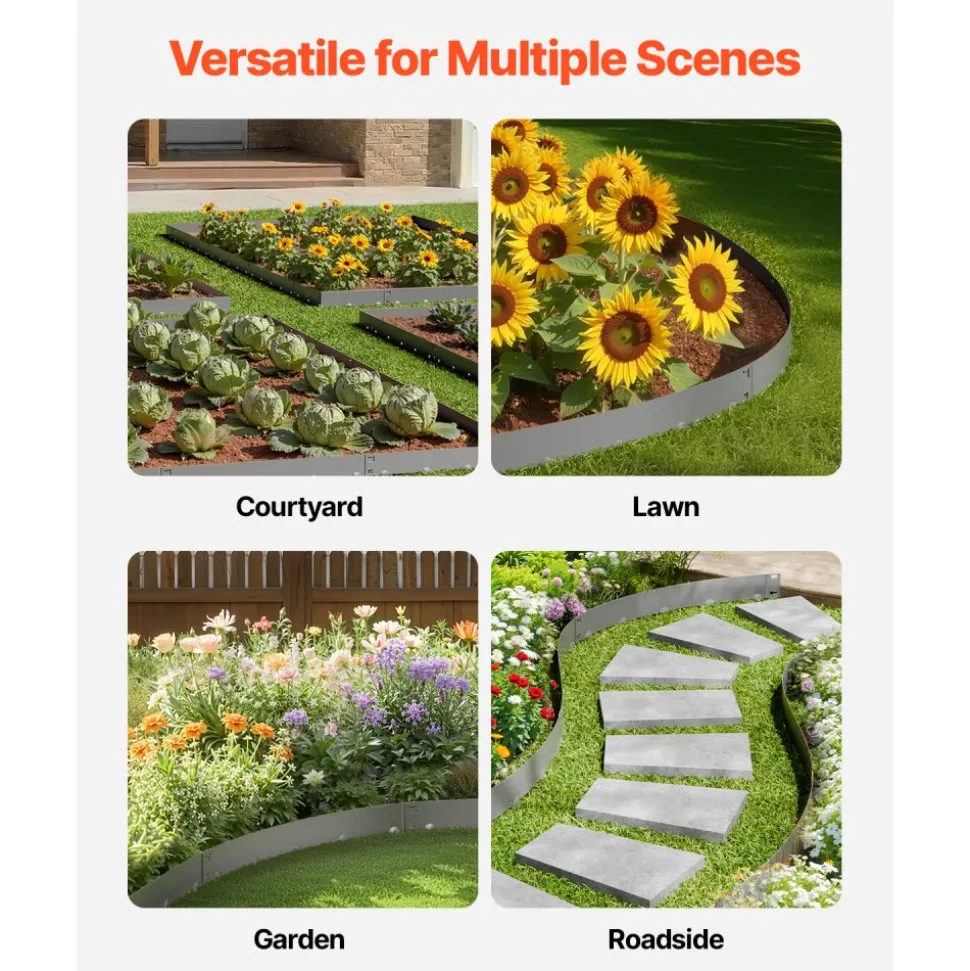 VEVOR Steel Landscape Edging, 5 Packs 39 x 4 in Rust-Resistant Metal Landscape Edging, Bendable Garden Edging Border, Heavy Duty Lawn Edging, Easy-to-Install, Flower Bed Yard Pathway Divider Dark Gray