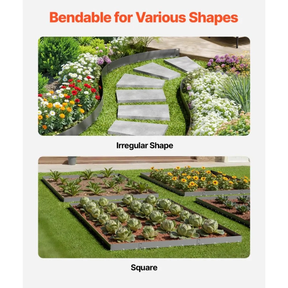 VEVOR Steel Landscape Edging, 5 Packs 39 x 4 in Rust-Resistant Metal Landscape Edging, Bendable Garden Edging Border, Heavy Duty Lawn Edging, Easy-to-Install, Flower Bed Yard Pathway Divider Dark Gray