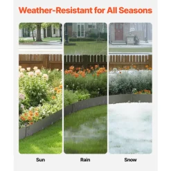 VEVOR Steel Landscape Edging, 5 Packs 39 x 4 in Rust-Resistant Metal Landscape Edging, Bendable Garden Edging Border, Heavy Duty Lawn Edging, Easy-to-Install, Flower Bed Yard Pathway Divider Dark Gray