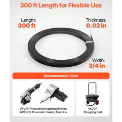 VEVOR Steel Strapping Coil, 3/4 in x 0.02 in x 300 ft, Metal Strapping Banding Roll Withstands Harsh Environment, 1710 lbs Break Strength, Heavy Duty Banding Pallet Strap Coil for Pallet Packing