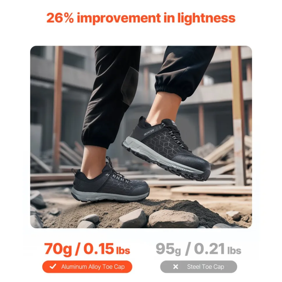 VEVOR Steel Toe Shoes for Men, US Size 8.5 Wide, Men’s Cushion Sport Safety Toe Athletic Work Shoe, Indestructible Safety Sneakers Lightweight,Breathable Industry Construction Work Shoes, Black