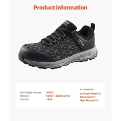 VEVOR Steel Toe Shoes for Men, US Size 8.5 Wide, Men’s Cushion Sport Safety Toe Athletic Work Shoe, Indestructible Safety Sneakers Lightweight,Breathable Industry Construction Work Shoes, Black