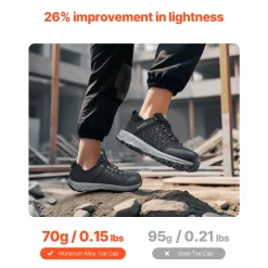 VEVOR Steel Toe Shoes for Men, US Size 9, Men’s Cushion Sport Safety Toe Athletic Work Shoe, Indestructible Safety Sneakers Lightweight,Breathable Industry Construction Work Shoes, Black