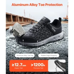 VEVOR Steel Toe Shoes for Men, US Size 9, Men’s Cushion Sport Safety Toe Athletic Work Shoe, Indestructible Safety Sneakers Lightweight,Breathable Industry Construction Work Shoes, Black