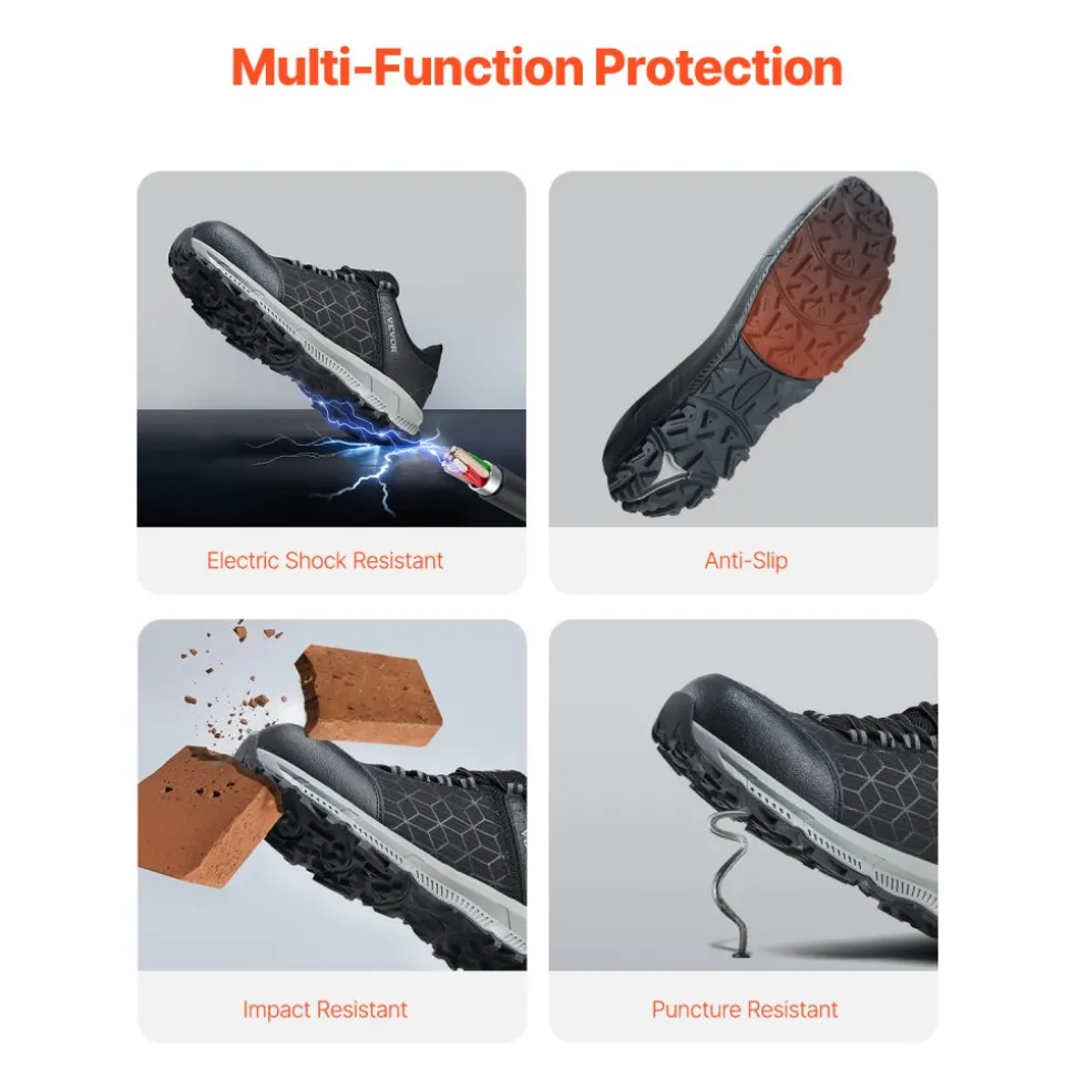 VEVOR Steel Toe Shoes for Men, US Size 9, Men’s Cushion Sport Safety Toe Athletic Work Shoe, Indestructible Safety Sneakers Lightweight,Breathable Industry Construction Work Shoes, Black