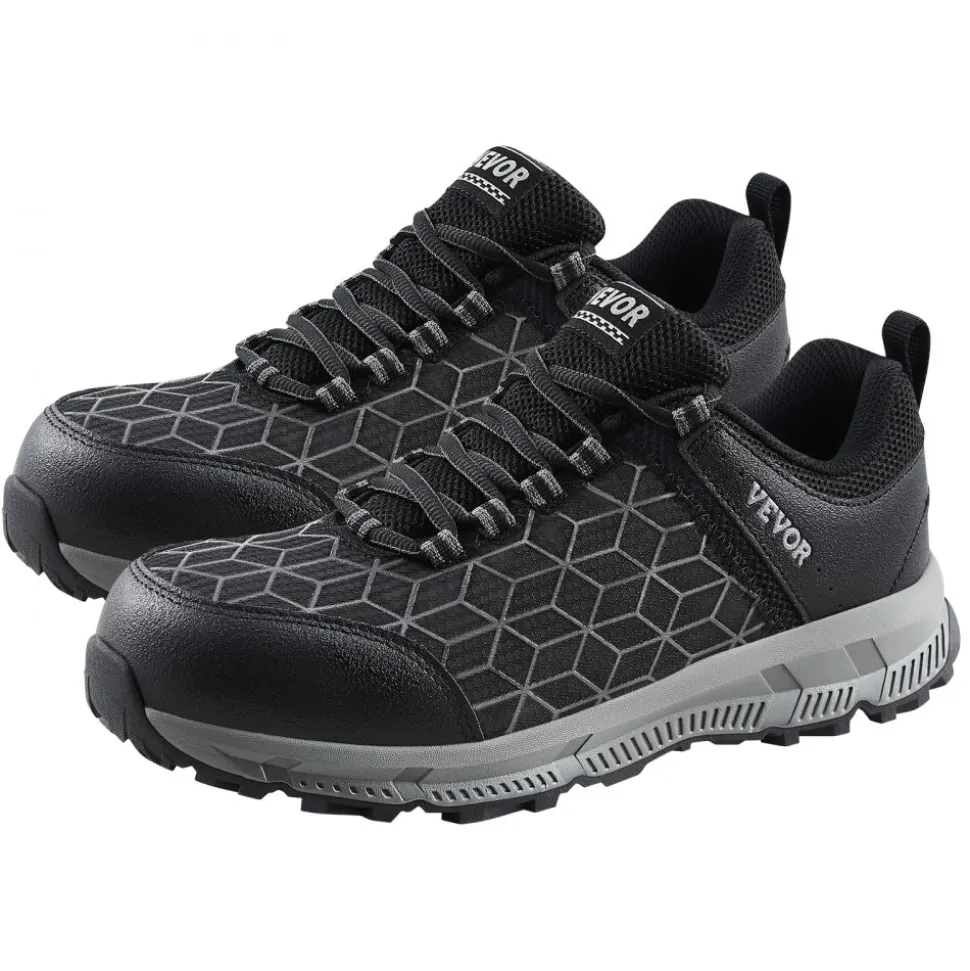 VEVOR Steel Toe Shoes for Men, US Size 9.5, Men’s Cushion Sport Safety Toe Athletic Work Shoe, Indestructible Safety Sneakers Lightweight,Breathable Industry Construction Work Shoes, Black