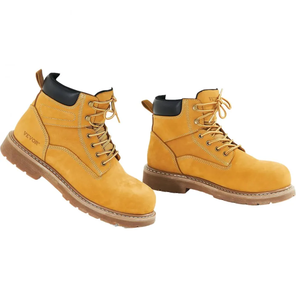 VEVOR Steel Toe Work Boots, US Size 12, Waterproof Work Boots for Men, Slip-Resistant Work Boot, Lightweight and Breathable Rubber Sole Mens Boots for Industry Construction, Brown Yellow