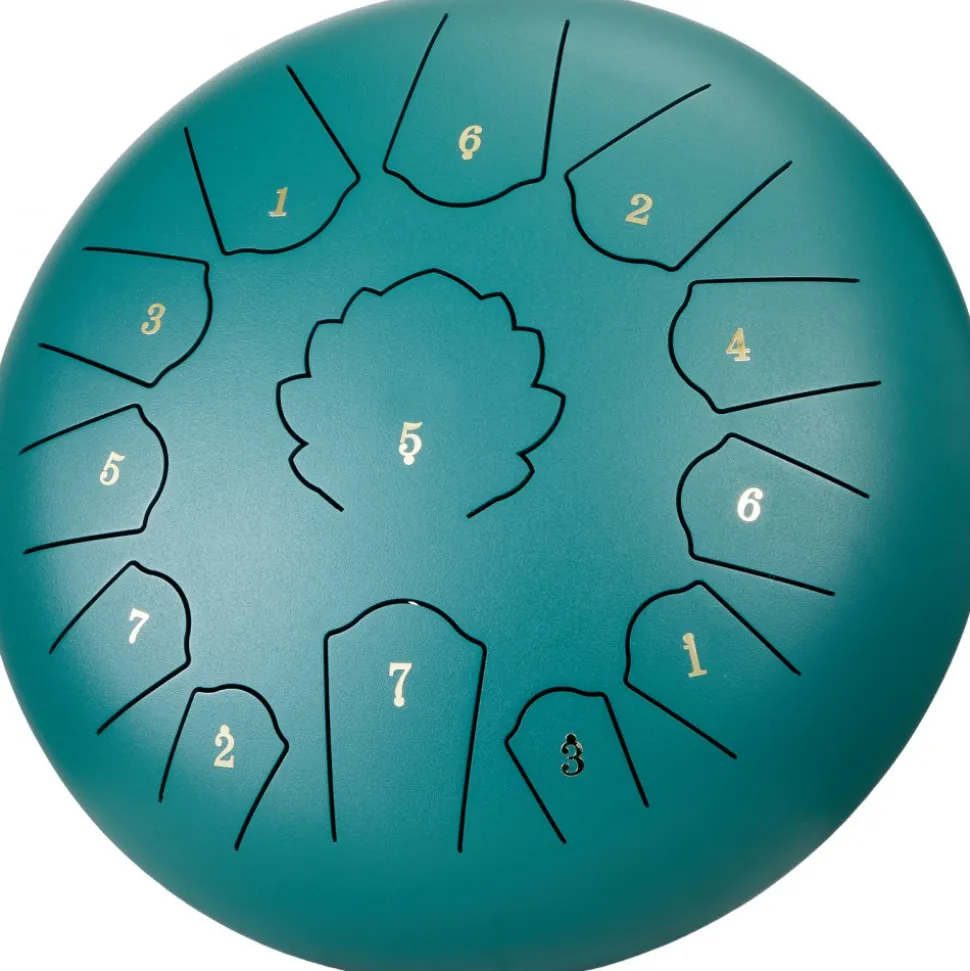 VEVOR Steel Tongue Drum, 14 in & 15 Notes, Rain Drum for Outside Garden, D Major Key, Tank Drum with 2 Mallets & Carry Bag, Hand Pan Drum Percussion Instrument for Musical Education Yoga, Green