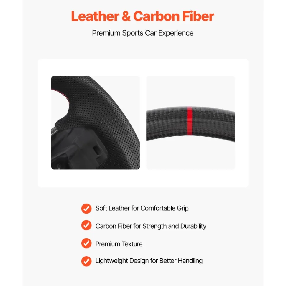 VEVOR Steering Wheel for 2021-2024 Ford F150, Carbon Fiber Steering Wheel D-Shaped Flat-Bottom, Leather Grip with Non-Slip Texture & Precise Stitching, Accessories Replacement for Ford F150, Black