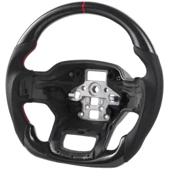 VEVOR Steering Wheel for 2021-2024 Ford F150, Carbon Fiber Steering Wheel D-Shaped Flat-Bottom, Leather Grip with Non-Slip Texture & Precise Stitching, Accessories Replacement for Ford F150, Black