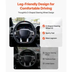 VEVOR Steering Wheel for 2021-2024 Ford F150, Carbon Fiber Steering Wheel D-Shaped Flat-Bottom, Leather Grip with Non-Slip Texture & Precise Stitching, Accessories Replacement for Ford F150, Black