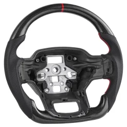 VEVOR Steering Wheel for 2021-2024 Ford F150, Carbon Fiber Steering Wheel D-Shaped Flat-Bottom, Leather Grip with Non-Slip Texture & Precise Stitching, Accessories Replacement for Ford F150, Black