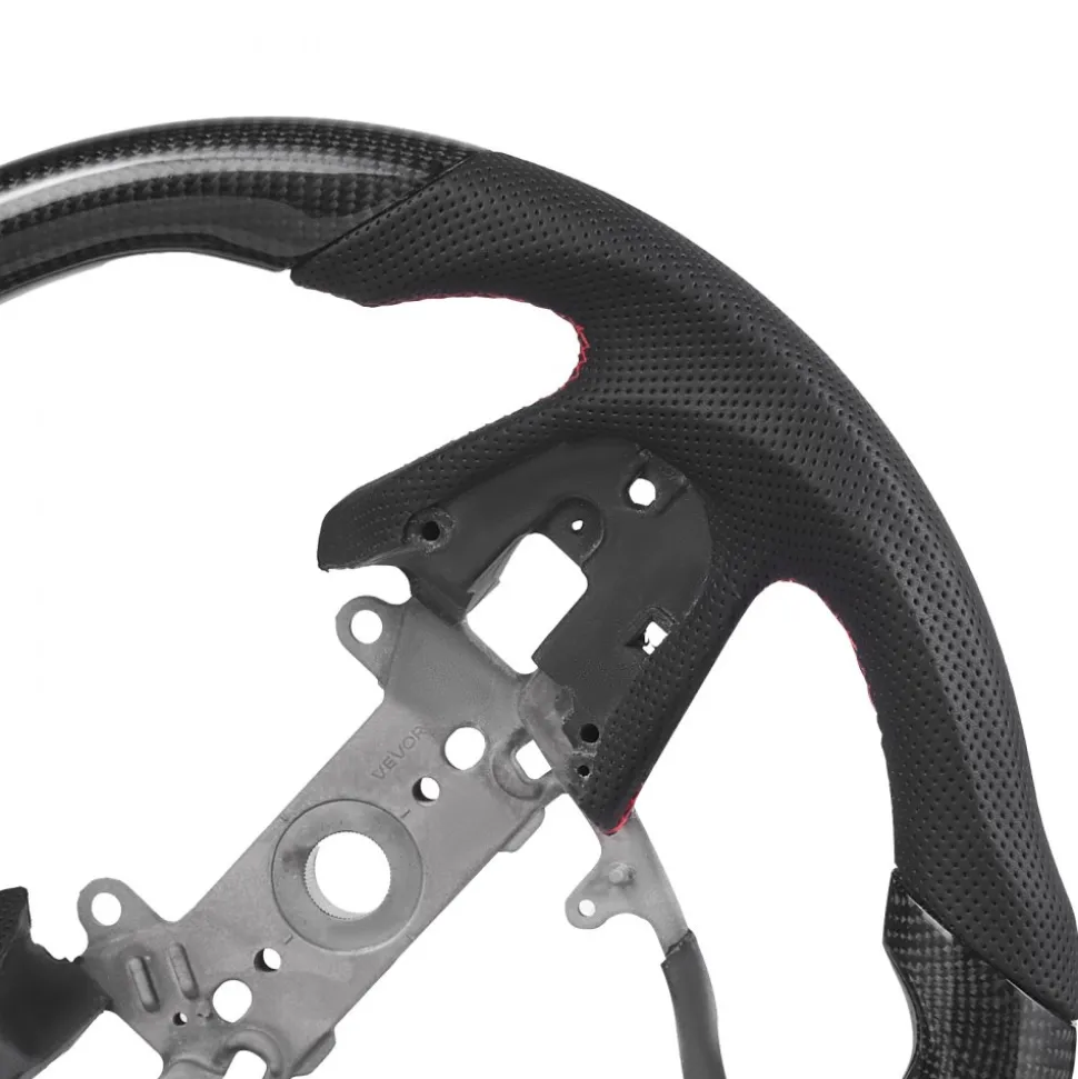 VEVOR Steering Wheel for 2016-2021 Honda Civic, Carbon Fiber Steering Wheel D-Shaped Flat-Bottom, Leather Grip with Non-Slip Texture & Precise Stitching, Accessories Replacement for Honda Civic, Black