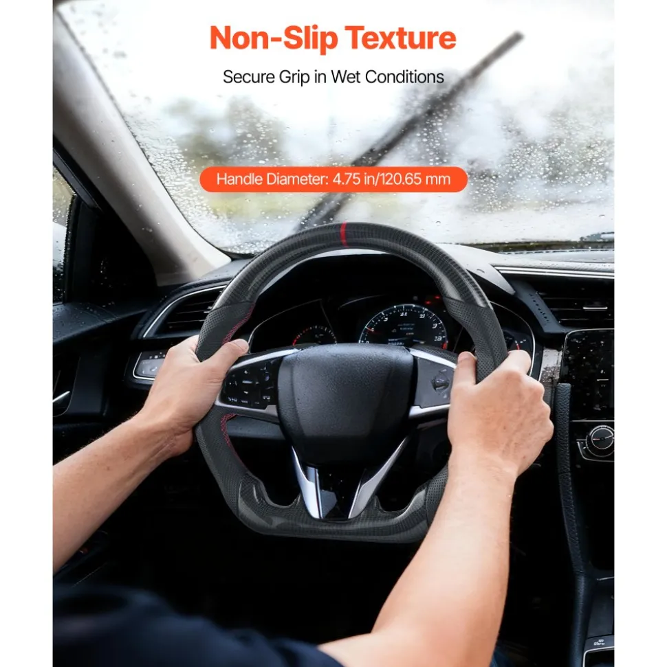 VEVOR Steering Wheel for 2016-2021 Honda Civic, Carbon Fiber Steering Wheel D-Shaped Flat-Bottom, Leather Grip with Non-Slip Texture & Precise Stitching, Accessories Replacement for Honda Civic, Black