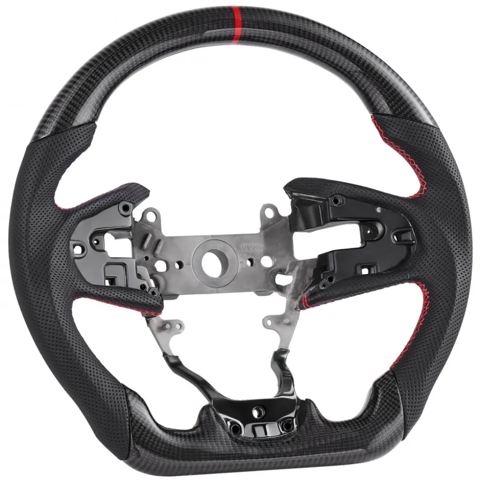 VEVOR Steering Wheel for 2016-2021 Honda Civic, Carbon Fiber Steering Wheel D-Shaped Flat-Bottom, Leather Grip with Non-Slip Texture & Precise Stitching, Accessories Replacement for Honda Civic, Black