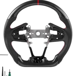 VEVOR Steering Wheel for 2016-2021 Honda Civic, Carbon Fiber Steering Wheel D-Shaped Flat-Bottom, Leather Grip with Non-Slip Texture & Precise Stitching, Accessories Replacement for Honda Civic, Black