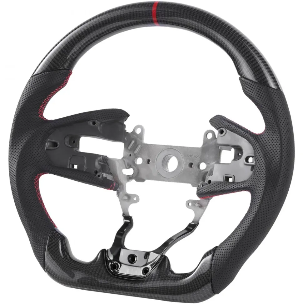 VEVOR Steering Wheel for 2016-2021 Honda Civic, Carbon Fiber Steering Wheel D-Shaped Flat-Bottom, Leather Grip with Non-Slip Texture & Precise Stitching, Accessories Replacement for Honda Civic, Black