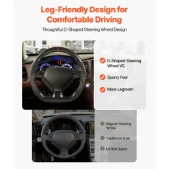VEVOR Steering Wheel for 2007-2013 Infiniti G37, Carbon Fiber Steering Wheel D-Shaped Flat-Bottom, Leather Grip with Non-Slip Texture & Precise Stitching, Accessories Replacement for Infiniti, Black