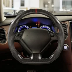 VEVOR Steering Wheel for 2007-2013 Infiniti G37, Carbon Fiber Steering Wheel D-Shaped Flat-Bottom, Leather Grip with Non-Slip Texture & Precise Stitching, Accessories Replacement for Infiniti, Black
