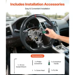 VEVOR Steering Wheel for 2007-2013 Infiniti G37, Carbon Fiber Steering Wheel D-Shaped Flat-Bottom, Leather Grip with Non-Slip Texture & Precise Stitching, Accessories Replacement for Infiniti, Black