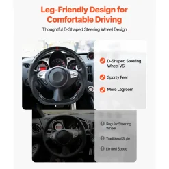 VEVOR Steering Wheel for 2008-2020 Nissan 370Z, Carbon Fiber Steering Wheel D-Shaped Flat-Bottom, Leather Grip with Non-Slip Texture & Precise Stitching, Accessories Replacement for Nissan 370Z, Black